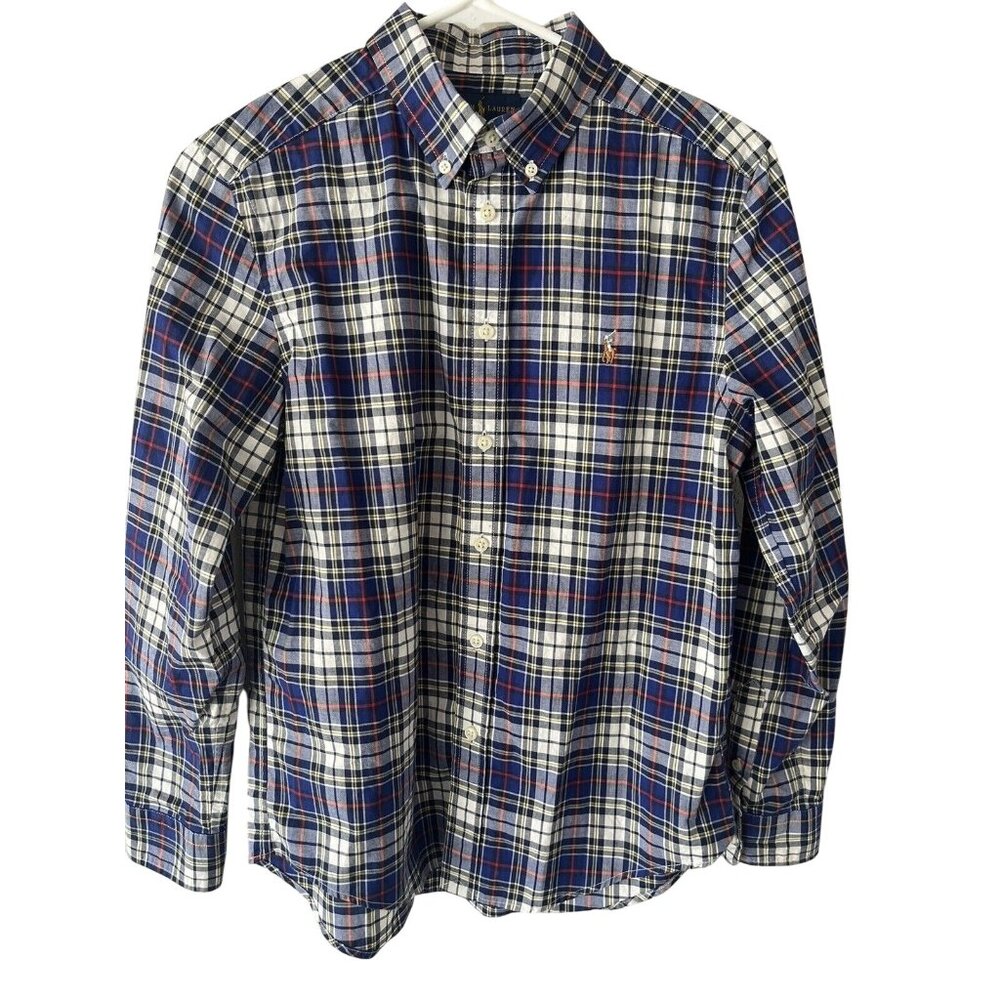 Ralph Lauren boys button up long sleeved blue plaid shirt sz L/14-16